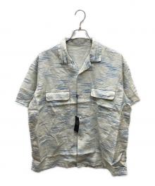 Porter Classic（ポータークラシック）の古着「OLD FRANCE INDIGO PRINT SHIRT リネンシャツ」｜ホワイト(アイボリー×ブルー)