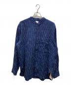 seya.セヤ）の古着「KURTA SHIRT VEGETALDYED NEPPED COTTON バンドカラーシャツ」｜ネイビー