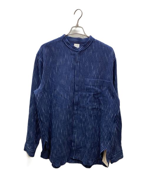 seya.（セヤ）seya. (セヤ) KURTA SHIRT VEGETALDYED NEPPED COTTON バンドカラーシャツ ネイビー サイズ:4の古着・服飾アイテム