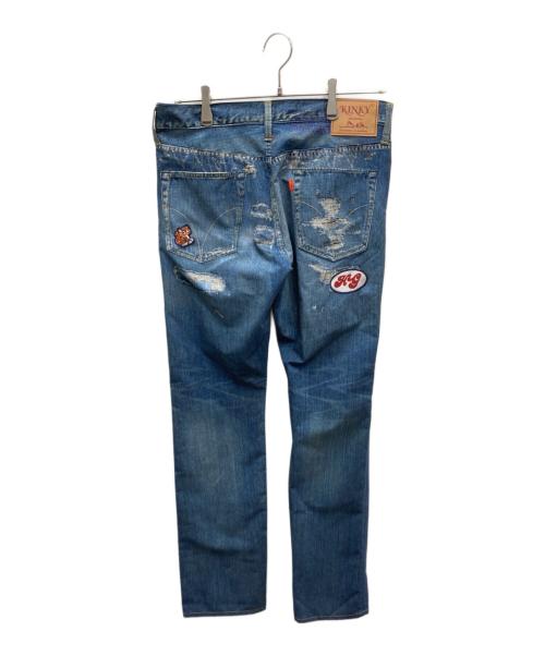 Hysteric Glamour（ヒステリックグラマー）Hysteric Glamour (ヒステリックグラマー) Nylon Pants デニム柄 転写ストレッチスキニーパンツ ブルー サイズ:Mの古着・服飾アイテム