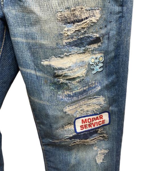 Hysteric Glamour（ヒステリックグラマー）Hysteric Glamour (ヒステリックグラマー) Nylon Pants デニム柄 転写ストレッチスキニーパンツ ブルー サイズ:Mの古着・服飾アイテム