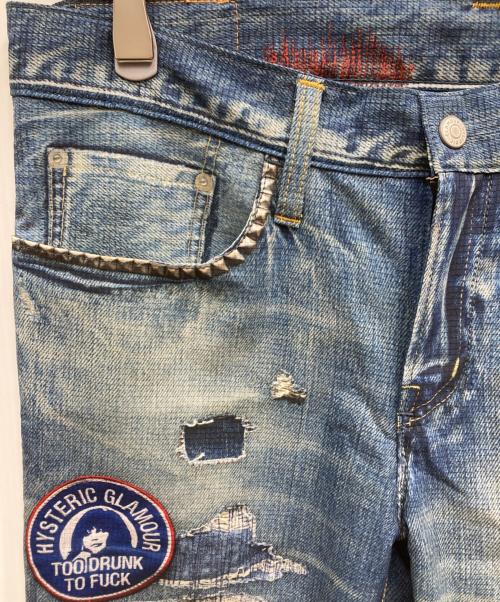 Hysteric Glamour（ヒステリックグラマー）Hysteric Glamour (ヒステリックグラマー) Nylon Pants デニム柄 転写ストレッチスキニーパンツ ブルー サイズ:Mの古着・服飾アイテム