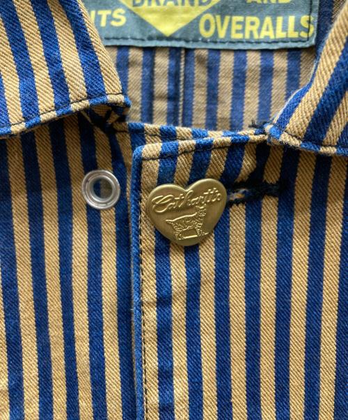 TCB jeans（ティーシービー ジーンズ）TCB JEANS (ティーシービー ジーンズ) Cathatt Chore Coat Stripe ストライプチョアコート ブラウン×ネイビー サイズ:42の古着・服飾アイテム