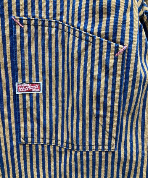 TCB jeans（ティーシービー ジーンズ）TCB JEANS (ティーシービー ジーンズ) Cathatt Chore Coat Stripe ストライプチョアコート ブラウン×ネイビー サイズ:42の古着・服飾アイテム