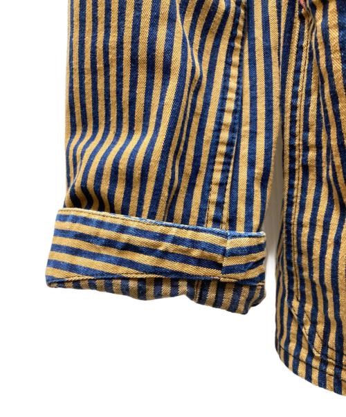 TCB jeans（ティーシービー ジーンズ）TCB JEANS (ティーシービー ジーンズ) Cathatt Chore Coat Stripe ストライプチョアコート ブラウン×ネイビー サイズ:42の古着・服飾アイテム