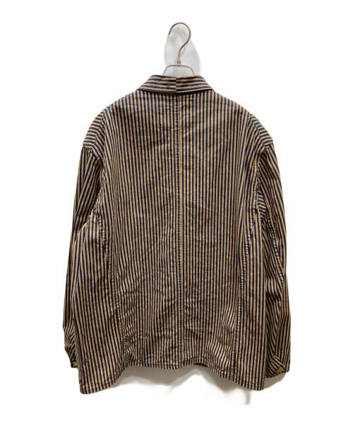 TCB jeans（ティーシービー ジーンズ）TCB JEANS (ティーシービー ジーンズ) Cathatt Chore Coat Stripe ストライプチョアコート ブラウン×ネイビー サイズ:42の古着・服飾アイテム
