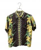 Sun Surfサンサーフ）の古着「LILY BORDERアロハシャツ」｜ブラウン×イエロー