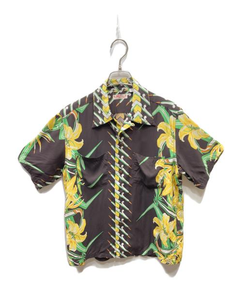 Sun Surf（サンサーフ）Sun Surf (サンサーフ) LILY BORDERアロハシャツ ブラウン×イエロー サイズ:Sの古着・服飾アイテム