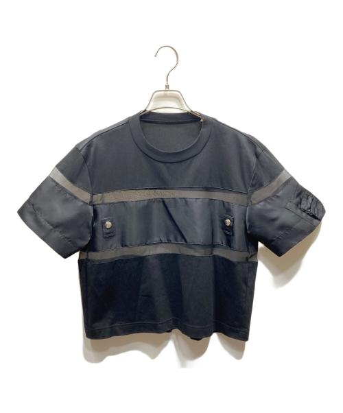 sacai（サカイ）sacai (サカイ) ブラックボーダーシースルー 半袖 Tシャツ ブラック サイズ:1の古着・服飾アイテム