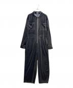 YAECAヤエカ）の古着「Fastener slit velours jumpsuit / ファスナースリットジャンプスーツ」｜グレー