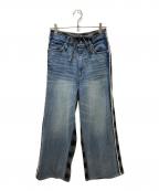 MAISON SPECIALメゾンスペシャル）の古着「Plaid Pattern Bicolor Denim Pants/チェックドッキングワイドデニムパンツ」｜ブルー×グレー
