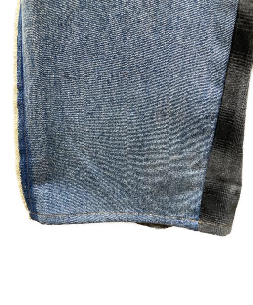 MAISON SPECIAL（メゾンスペシャル）MAISON SPECIAL (メゾンスペシャル) Plaid Pattern Bicolor Denim Pants/チェックドッキングワイドデニムパンツ ブルー×グレー サイズ:38の古着・服飾アイテム