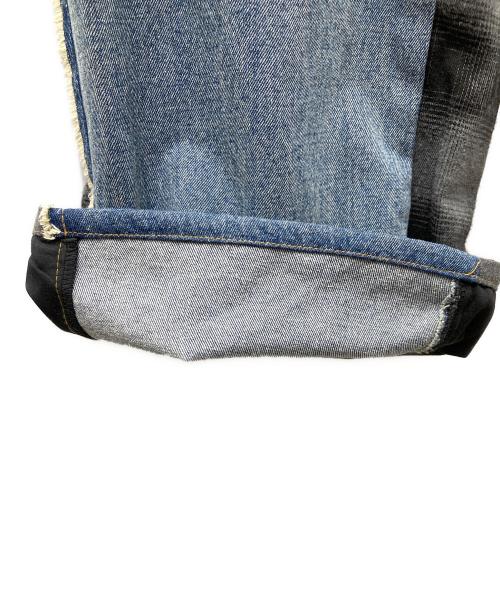 MAISON SPECIAL（メゾンスペシャル）MAISON SPECIAL (メゾンスペシャル) Plaid Pattern Bicolor Denim Pants/チェックドッキングワイドデニムパンツ ブルー×グレー サイズ:38の古着・服飾アイテム