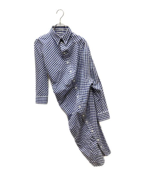 JUNYA WATANABE COMME des GARCONS（(ジュンヤワタナベ コムデギャルソン）JUNYA WATANABE COMME des GARCONS ((ジュンヤワタナベ コムデギャルソン) 変形ギンガムチェックシャツワンピース ホワイト×ネイビー サイズ:Sの古着・服飾アイテム