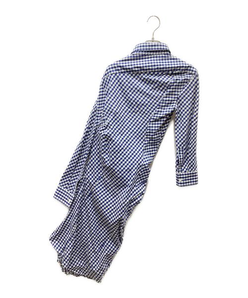 JUNYA WATANABE COMME des GARCONS（(ジュンヤワタナベ コムデギャルソン）JUNYA WATANABE COMME des GARCONS ((ジュンヤワタナベ コムデギャルソン) 変形ギンガムチェックシャツワンピース ホワイト×ネイビー サイズ:Sの古着・服飾アイテム