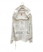 JOHN GALLIANO UNDER WEARジョンガリアーノ アンダーウェア）の古着「ニュースペーパー ストレッチ カットソー パーカー」｜ホワイト