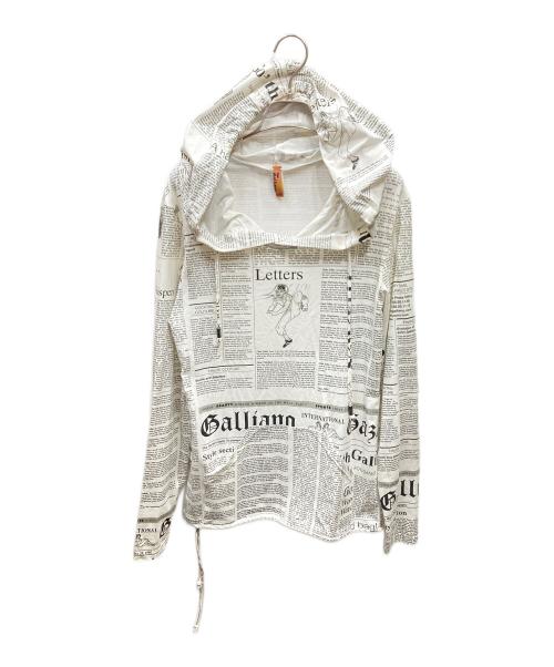 JOHN GALLIANO UNDER WEAR（ジョンガリアーノ アンダーウェア）JOHN GALLIANO UNDER WEAR (ジョンガリアーノ アンダーウェア) ニュースペーパー ストレッチ カットソー パーカー ホワイト サイズ:イタリア　46の古着・服飾アイテム