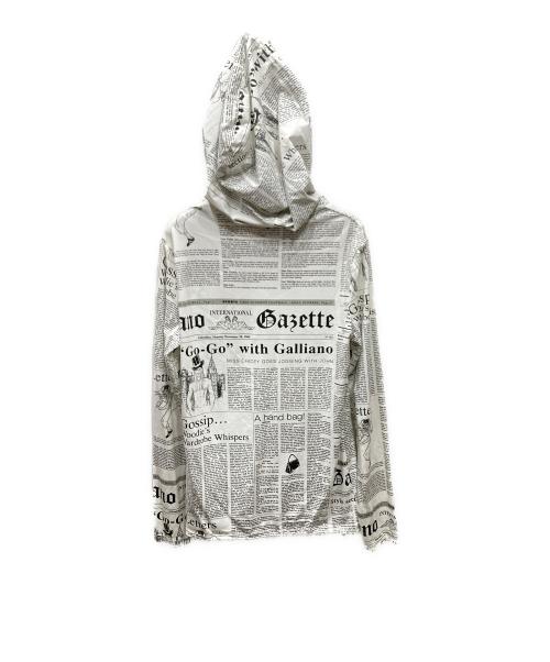 JOHN GALLIANO UNDER WEAR（ジョンガリアーノ アンダーウェア）JOHN GALLIANO UNDER WEAR (ジョンガリアーノ アンダーウェア) ニュースペーパー ストレッチ カットソー パーカー ホワイト サイズ:イタリア　46の古着・服飾アイテム