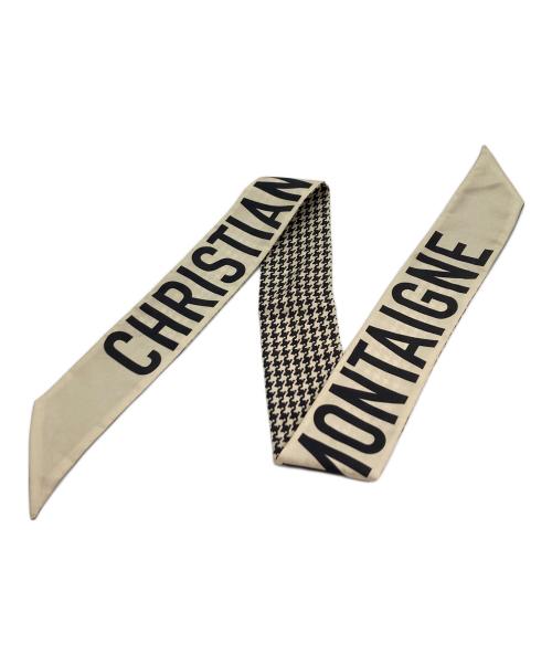 Christian Dior（クリスチャン ディオール）Christian Dior (クリスチャン ディオール) 30モンテーニュ ミッツア シルクスカーフ ブラック×ベージュの古着・服飾アイテム