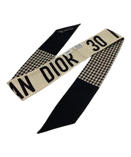 Christian Dior（クリスチャン ディオール）Christian Dior (クリスチャン ディオール) 30モンテーニュ ミッツア シルクスカーフ ブラック×ベージュの古着・服飾アイテム