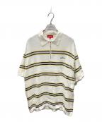 SUPREMEシュプリーム）の古着「SEQUIN STRIPE ZIP POLO ポロシャツ」｜ホワイト×イエロー