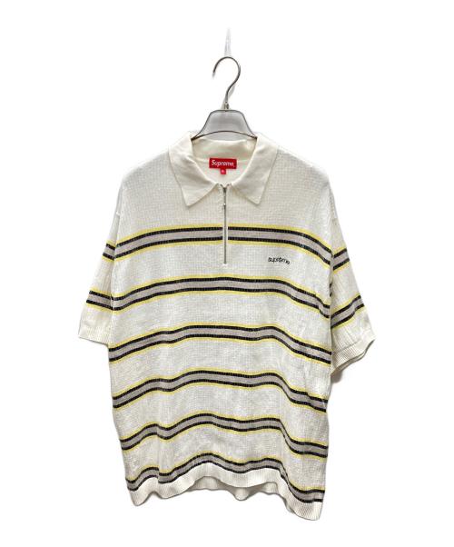 SUPREME（シュプリーム）Supreme (シュプリーム) SEQUIN STRIPE ZIP POLO ポロシャツ ホワイト×イエロー サイズ:XLの古着・服飾アイテム
