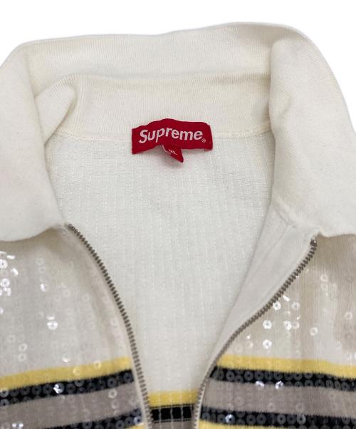 SUPREME（シュプリーム）Supreme (シュプリーム) SEQUIN STRIPE ZIP POLO ポロシャツ ホワイト×イエロー サイズ:XLの古着・服飾アイテム