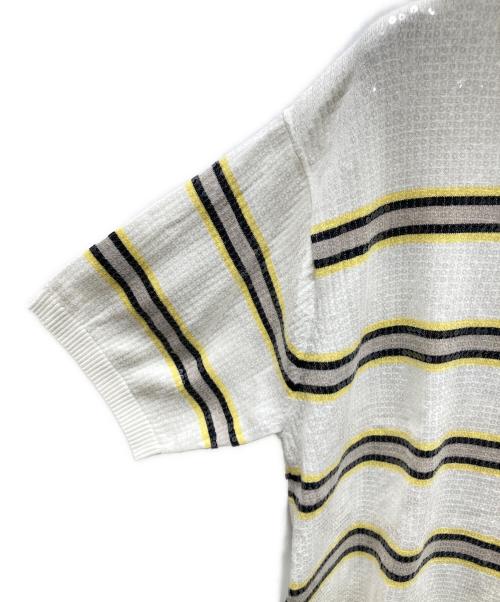 SUPREME（シュプリーム）Supreme (シュプリーム) SEQUIN STRIPE ZIP POLO ポロシャツ ホワイト×イエロー サイズ:XLの古着・服飾アイテム
