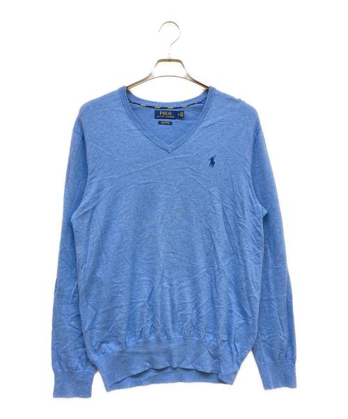 POLO RALPH LAUREN（ポロ・ラルフローレン）POLO RALPH LAUREN (ポロ・ラルフローレン) Vネックニット ブルー サイズ:Mの古着・服飾アイテム