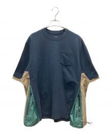 sacai（サカイ）の古着「半袖ナイロン切替カットソー」｜ブラック×ベージュ