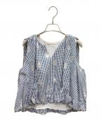 ne quittez pasヌキテパ）の古着「Poplin Foil Print Balloon Top バルーンブラウス」｜ホワイト×ネイビー
