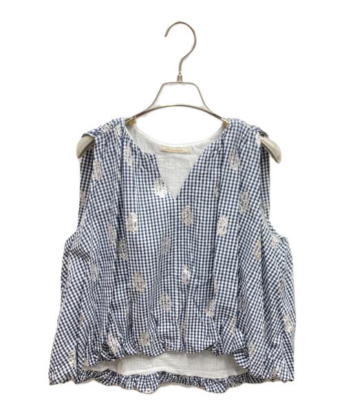 ne quittez pas（ヌキテパ）ne quittez pas (ヌキテパ) Poplin Foil Print Balloon Top バルーンブラウス ホワイト×ネイビー サイズ:freeの古着・服飾アイテム