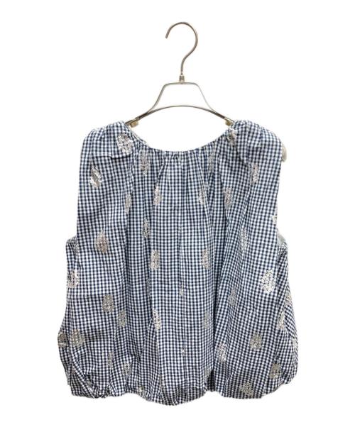 ne quittez pas（ヌキテパ）ne quittez pas (ヌキテパ) Poplin Foil Print Balloon Top バルーンブラウス ホワイト×ネイビー サイズ:freeの古着・服飾アイテム