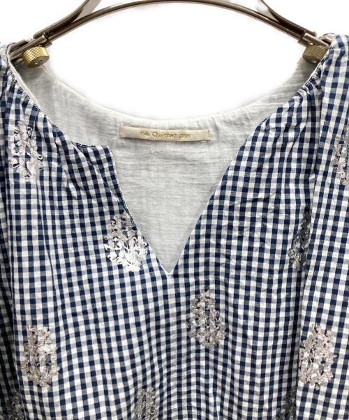 ne quittez pas（ヌキテパ）ne quittez pas (ヌキテパ) Poplin Foil Print Balloon Top バルーンブラウス ホワイト×ネイビー サイズ:freeの古着・服飾アイテム
