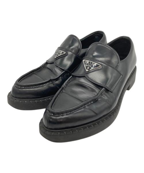 PRADA（プラダ）PRADA (プラダ) ブラッシュドレザー ローファー ブラック サイズ:SIZE 5 1/2の古着・服飾アイテム