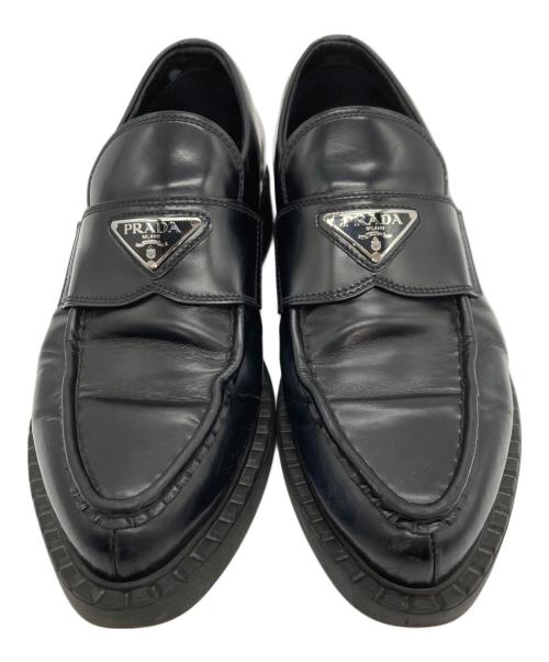 PRADA（プラダ）PRADA (プラダ) ブラッシュドレザー ローファー ブラック サイズ:SIZE 5 1/2の古着・服飾アイテム