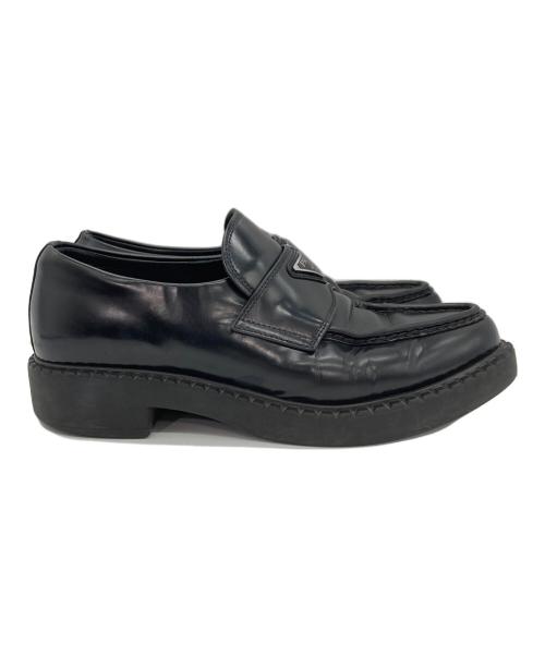 PRADA（プラダ）PRADA (プラダ) ブラッシュドレザー ローファー ブラック サイズ:SIZE 5 1/2の古着・服飾アイテム