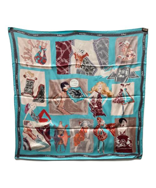 HERMES（エルメス）HERMES (エルメス) Jaime mon Carre カレ70 ジェーム・モン・カレ シルク スカーフ ブルー×ブラウンの古着・服飾アイテム