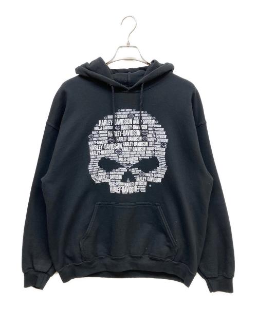 HARLEY-DAVIDSON（ハーレーダビッドソン）HARLEY-DAVIDSON (ハーレーダビッドソン) スカルプリントプルオーバーパーカー ブラック サイズ:Lの古着・服飾アイテム