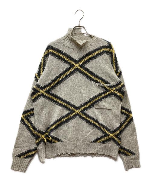 MARNI（マルニ）MARNI (マルニ) ダメージデザインモックネックニット グレー サイズ:46の古着・服飾アイテム