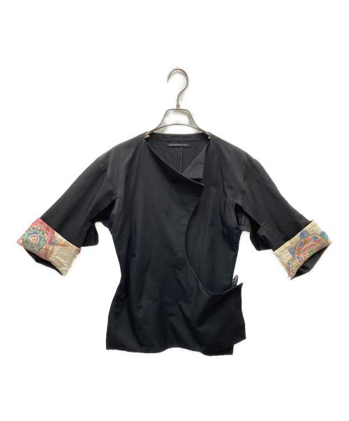 YOHJI YAMAMOTO（ヨウジヤマモト）YOHJI YAMAMOTO (ヨウジヤマモト) コットンレーヨン 裏地和柄 作務衣デザインジャケット ブラック サイズ:2の古着・服飾アイテム