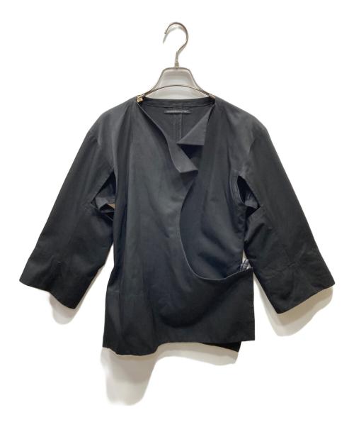 YOHJI YAMAMOTO（ヨウジヤマモト）YOHJI YAMAMOTO (ヨウジヤマモト) コットンレーヨン 裏地和柄 作務衣デザインジャケット ブラック サイズ:2の古着・服飾アイテム