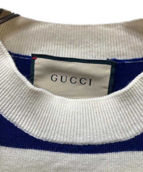 GUCCI（グッチ）GUCCI (グッチ) Wool mini dress 半袖ニットワンピース ネイビー×アイボリー サイズ:Ｍの古着・服飾アイテム