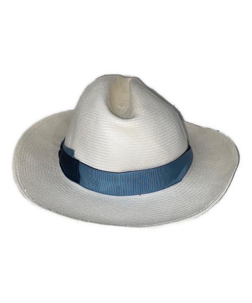 BORSALINO（ボルサリーノ）BORSALINO (ボルサリーノ) ALESSANDRIA ホワイトパナマファインミドルブリムハット ホワイト×グリーンの古着・服飾アイテム