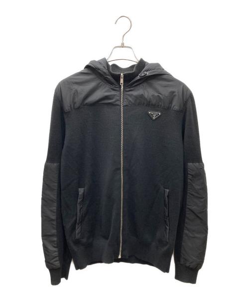 PRADA（プラダ）PRADA (プラダ) 異素材切替フードパーカー ブラック サイズ:52の古着・服飾アイテム
