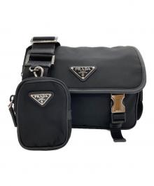 PRADA（プラダ）の古着「ReNylon×サフィアーノレザーショルダーバッグ」｜ブラック