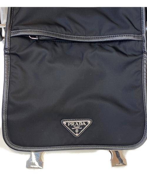 PRADA（プラダ）PRADA (プラダ) ReNylon×サフィアーノレザーショルダーバッグ ブラックの古着・服飾アイテム