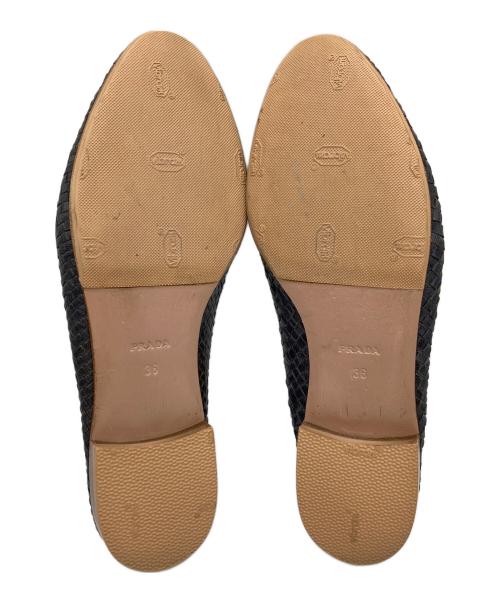 PRADA（プラダ）PRADA (プラダ) レザーメッシュ イントレチャート レザータッセル ローファー ブラック サイズ:SIZE 36の古着・服飾アイテム