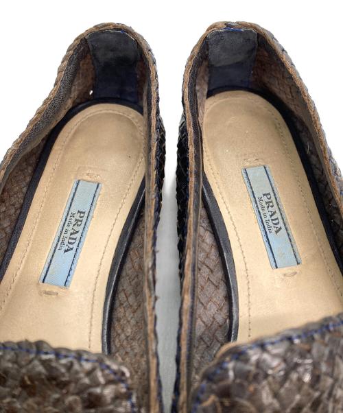 PRADA（プラダ）PRADA (プラダ) レザーメッシュ イントレチャート レザータッセル ローファー ブラック サイズ:SIZE 36の古着・服飾アイテム
