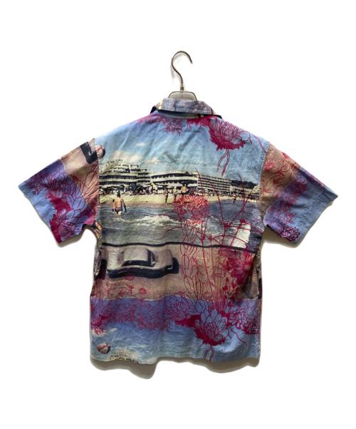 PAUL SMITH（ポールスミス）PAUL SMITH (ポールスミス) グラフィック オープンカラーシャツ ブルー×ピンク サイズ:Mの古着・服飾アイテム